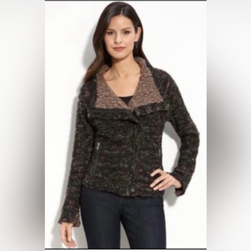 Curio NY Brown knit/wool blend Moto Jacket NWT Medium #11775
